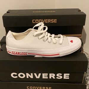 Converse White Sneakers with Red Heart Accent